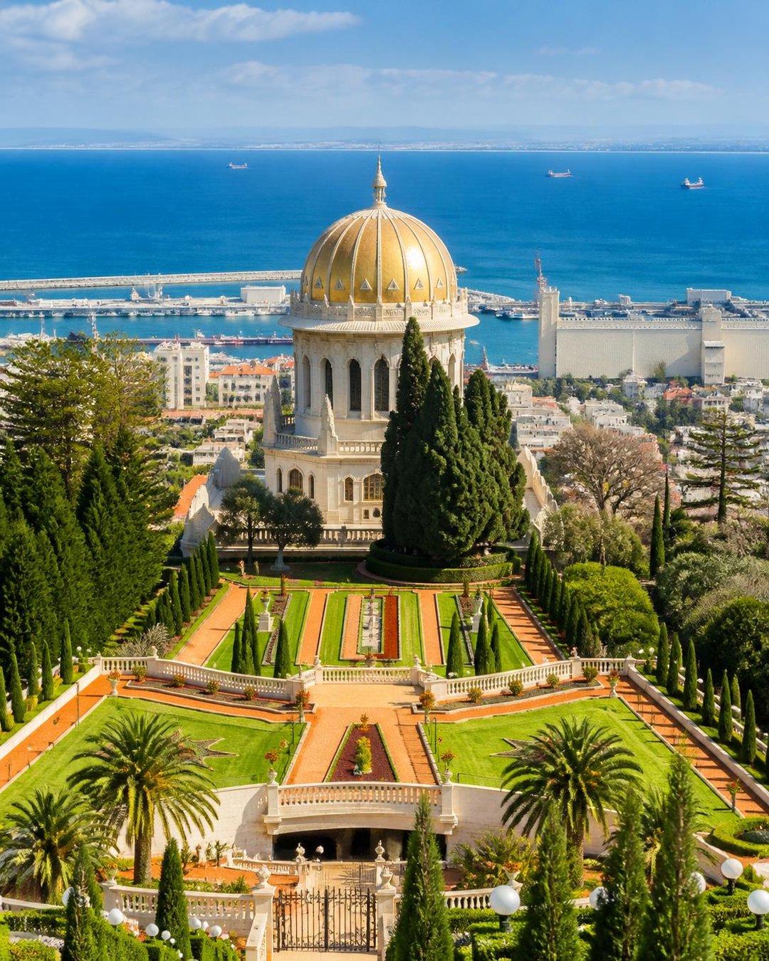 Shrine of the Báb in Haifa, surrounded by terraced gardens